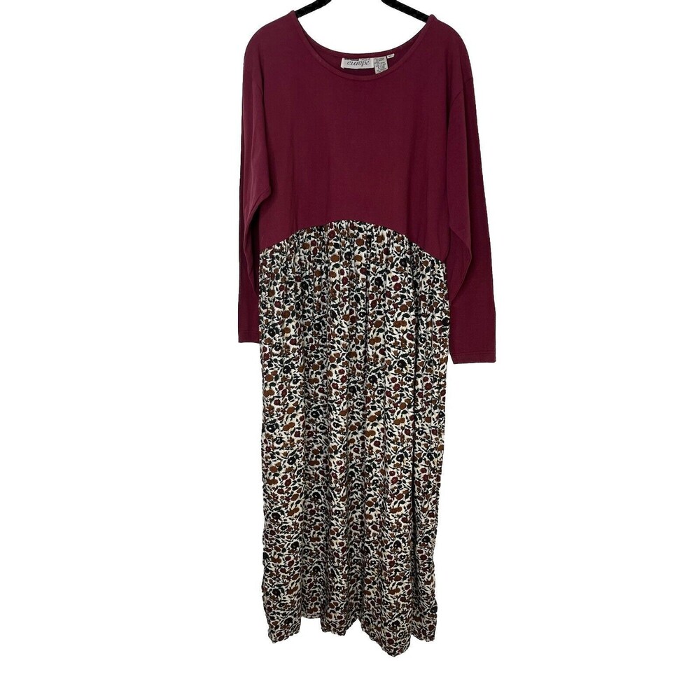 Newport News VTG 90s Cottage Core Ditsy Floral Dress Burgundy Grandma core XL